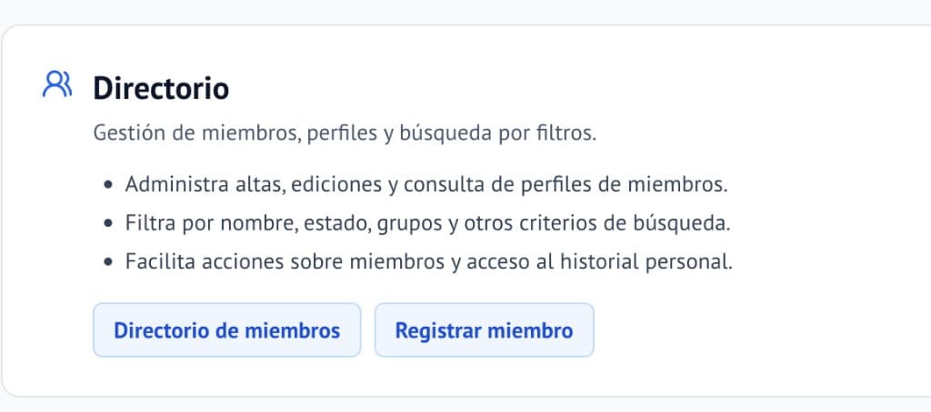 Vista de Directorio de miembros