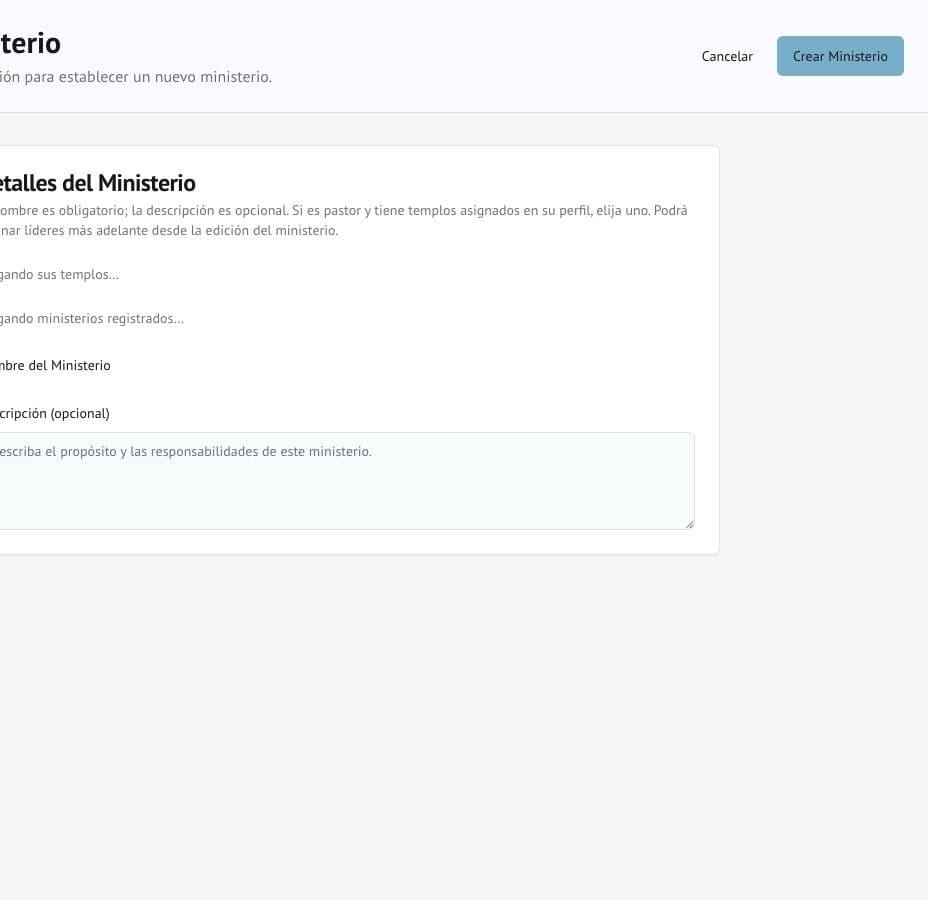 Vista de Registro de ministerio